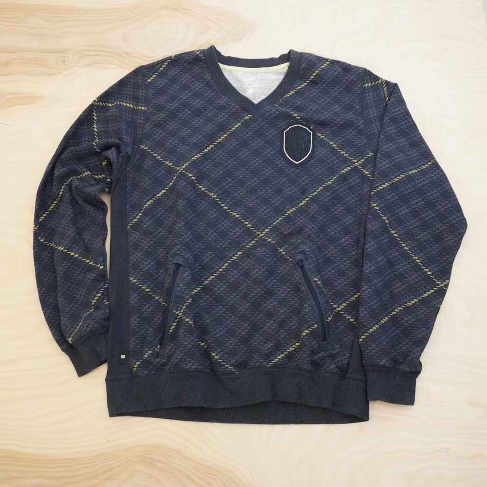 Nike LeBron James Witness Sweatshirt Mens Large Navy Blue Argyle V-Neck Fleece